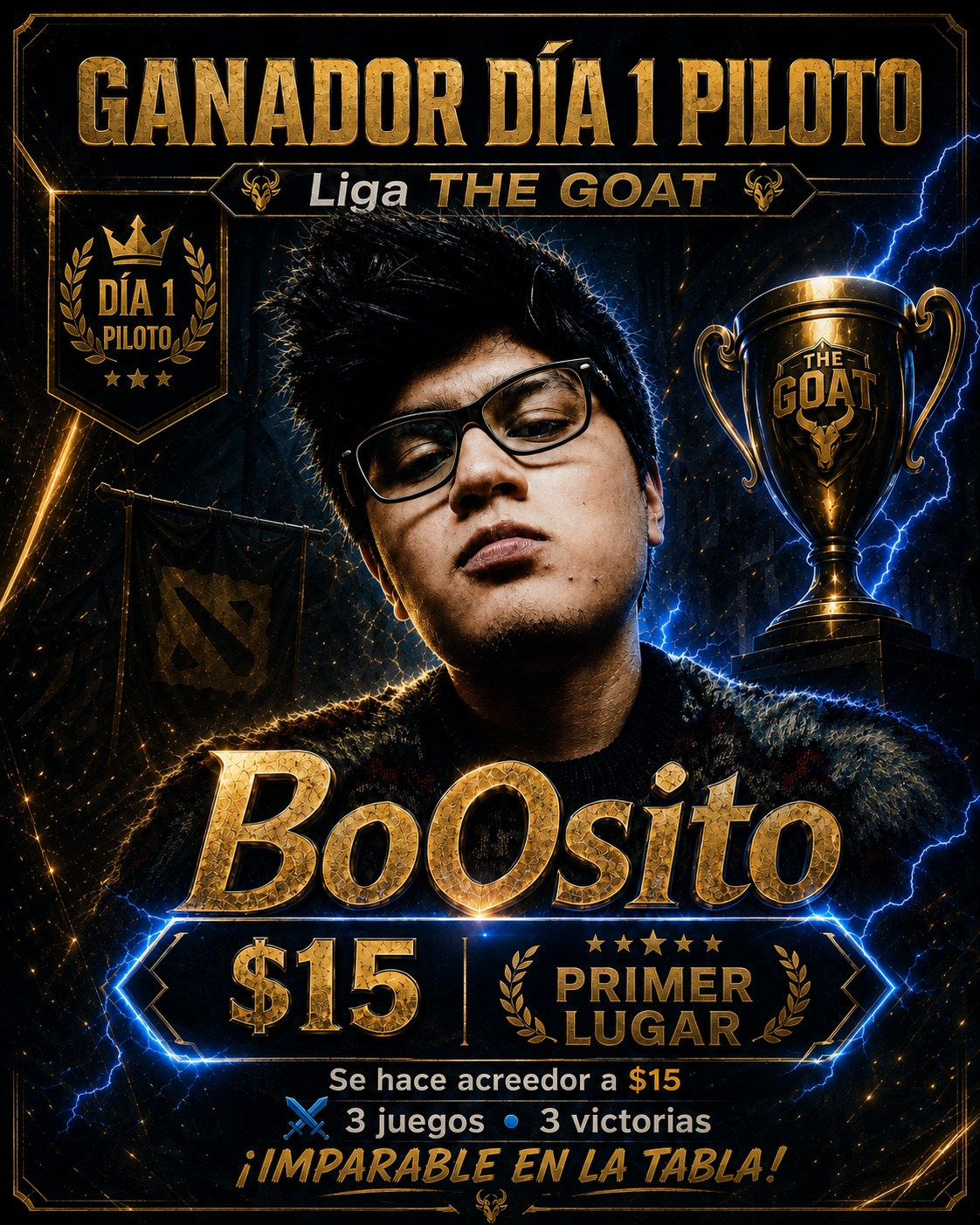 🐐🏆 ¡BoOsito se corona como ganador del Día 1 Piloto de la Liga THE GOAT!